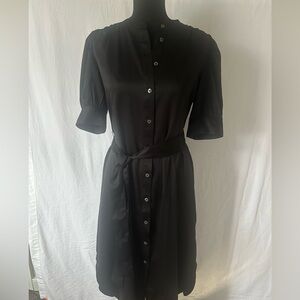 GAP Black Button Front Shirt Dress Tie Waist Puff Sleeve Size S belted